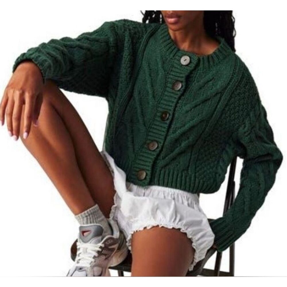 Free People Bonfire Cable Knit Cardigan in Black Forest Size XS